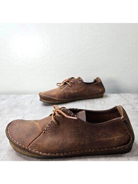 Clarks Originals Lace Up Mocassin Shoes Sz 8.5 Brown Leather Lagenlook Loafers